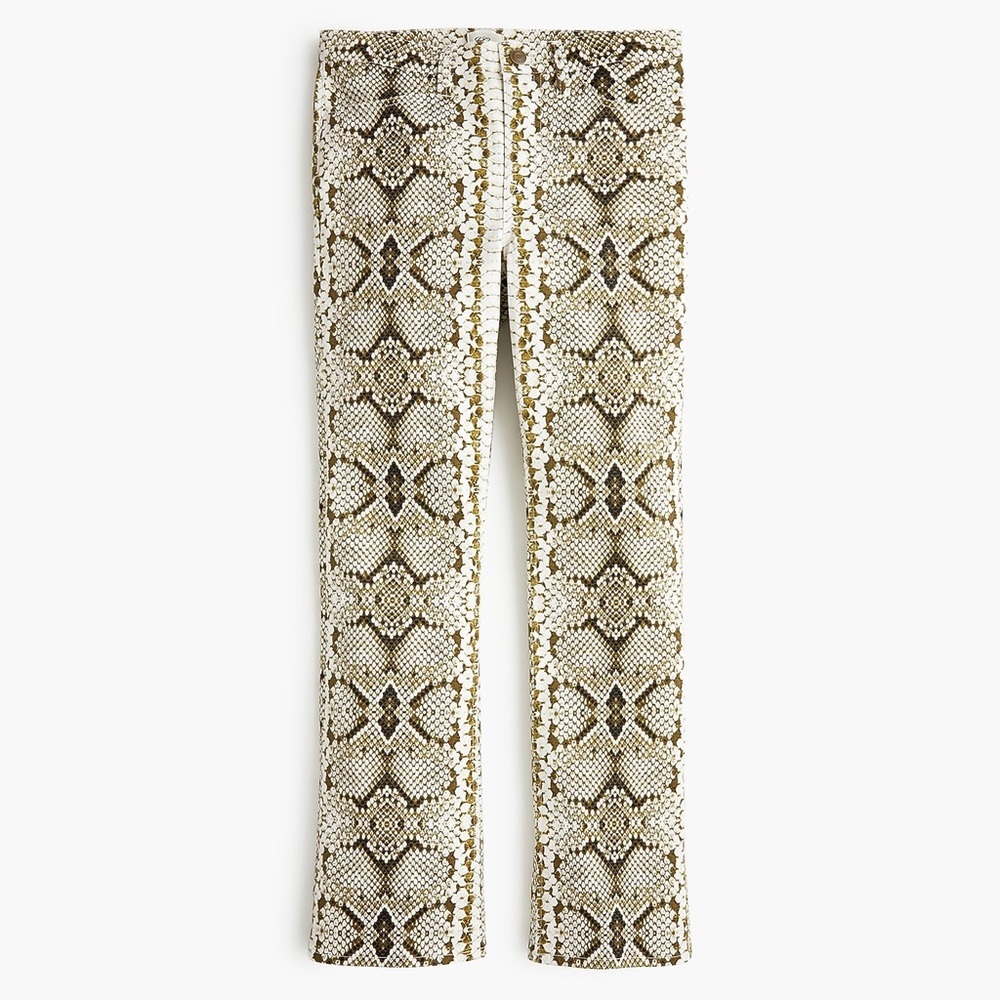 J. Crew Kick Out High Rise Cropped Pants in Green & Cream Snakeskin, SZ 32 NWOT